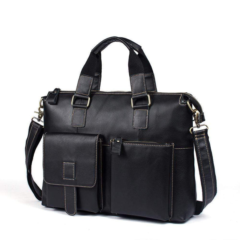 Rossie Viren  Men's Bunished Vintage Leather14" Laptop Shoulder Top Handle Bags Black-4
