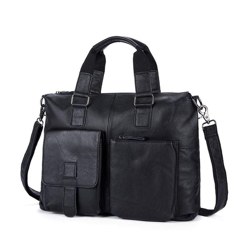 Rossie Viren  Men's Bunished Vintage Leather14" Laptop Shoulder Top Handle Bags Black-6