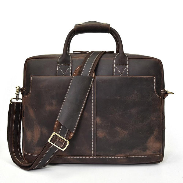 Rossie Viren  Men's Large  Vintage Brown Leather Briefcase / Leather Satchel / Leather Travel Bag /Leather Messenger Bag-1