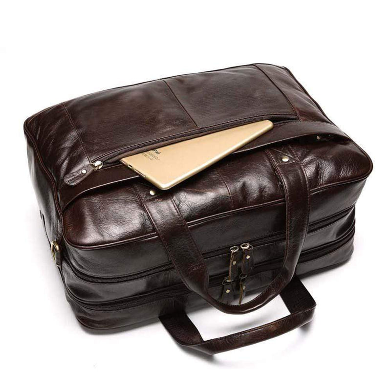 Rossie Viren  Mens Vintage  Leather Classic Business Laptop  Overnight Duffel Travel Shuttle Bag For Luggage/Wheels-10