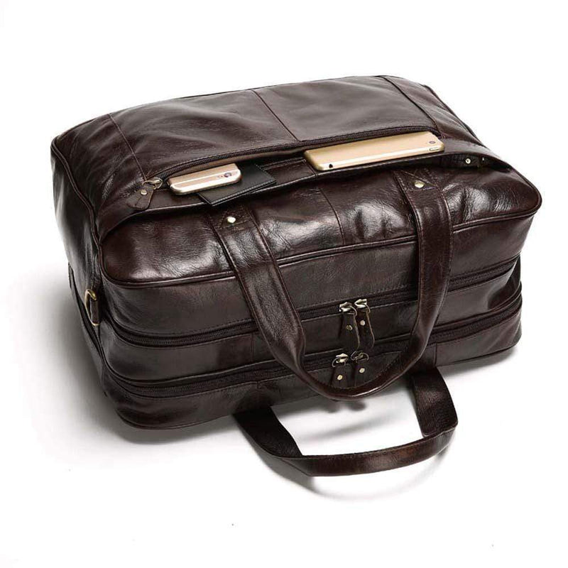 Rossie Viren  Mens Vintage  Leather Classic Business Laptop  Overnight Duffel Travel Shuttle Bag For Luggage/Wheels-7