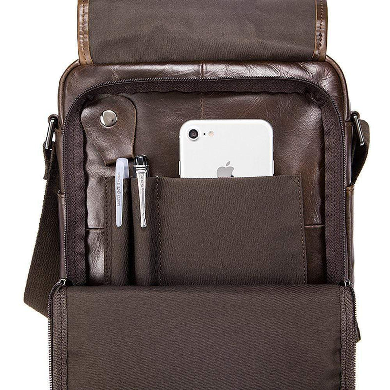 Rossie Viren  Mens Vintage  Leather Handbag Cross Body Single Shoulder Briefcase Black Messenger Bag-6
