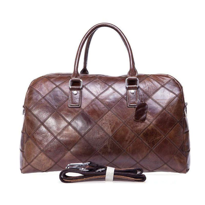 Rossie Viren Vintage Genuine Leather Quilted Travel Duffel Weekend Carry On Luggage Shoulder Bags-2