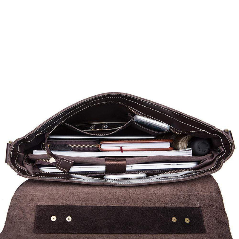 Rossie Viren Vintage Leather Men Briefcase Shoulder Bag 14" Laptop Messenger Crossbody-7