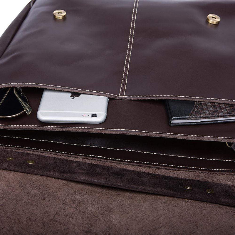 Rossie Viren Vintage Leather Men Briefcase Shoulder Bag 14" Laptop Messenger Crossbody-8