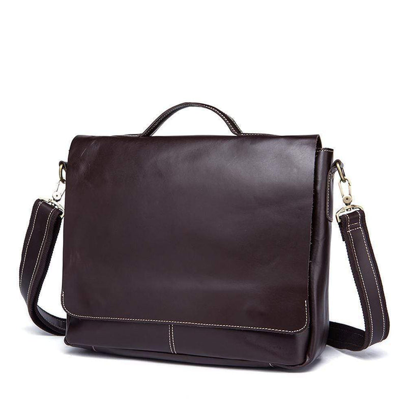 Rossie Viren Vintage Leather Men Briefcase Shoulder Bag 14" Laptop Messenger Crossbody-2