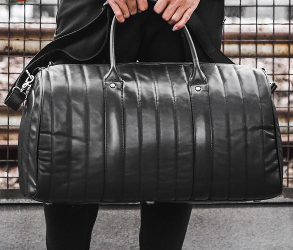 Rossie Viren Vintage Leather Pleated Duffel Travel Weekend Holdall Bags-0