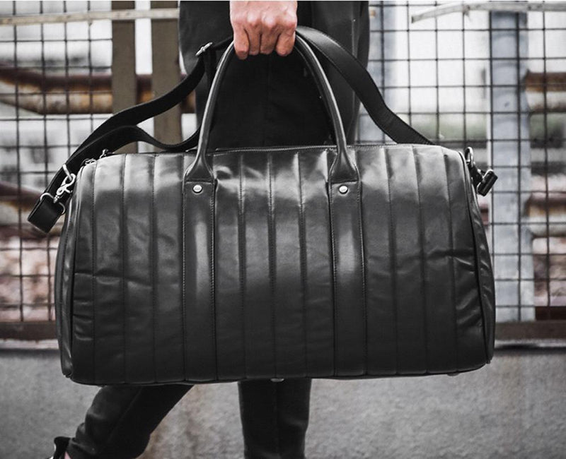 Rossie Viren Vintage Leather Pleated Duffel Travel Weekend Holdall Bags-3
