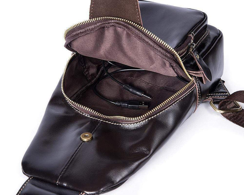 Rossie Viren Vintage Leather Sling Bag Shoulder USB Charging Crossbody Men Chest Bags Outdoor Sport Travel Daypack-9