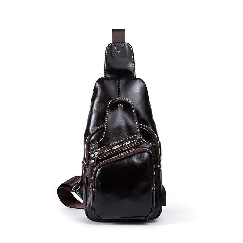 Rossie Viren Vintage Leather Sling Bag Shoulder USB Charging Crossbody Men Chest Bags Outdoor Sport Travel Daypack-0
