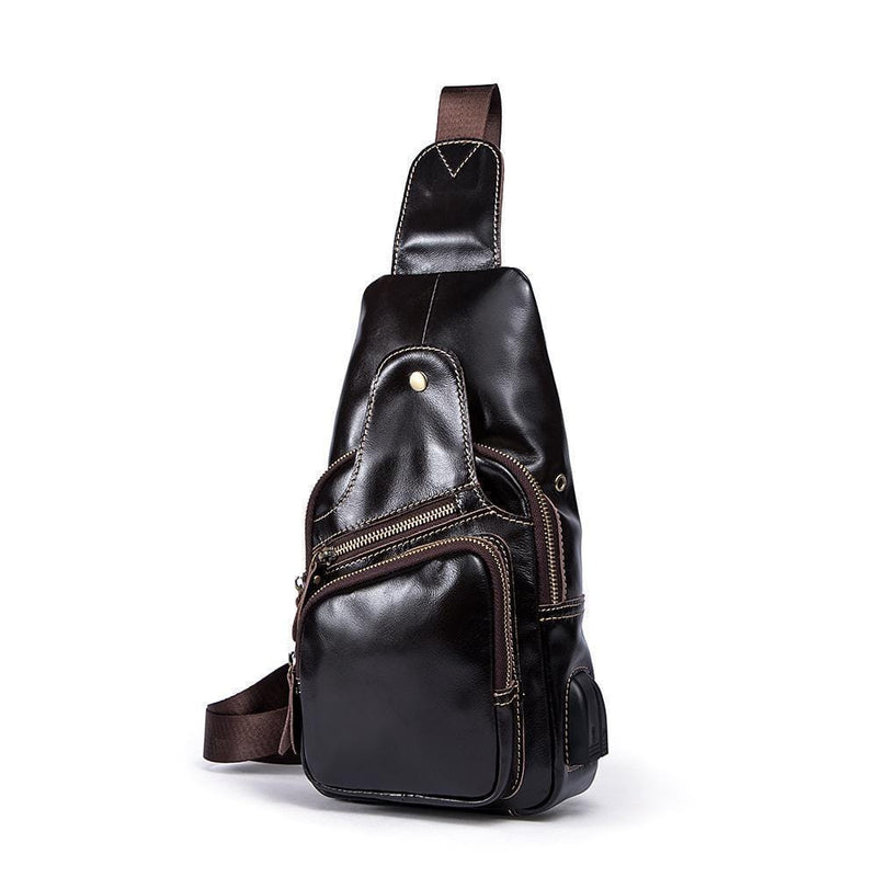 Rossie Viren Vintage Leather Sling Bag Shoulder USB Charging Crossbody Men Chest Bags Outdoor Sport Travel Daypack-3