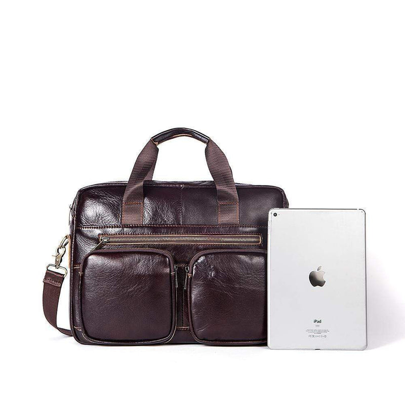 Rossie Viren Vintage Retro Brown  Leather Men's  Briefcase Messenger  Bag-4