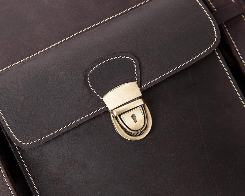 Rossie Viren Vintage Retro Brown Leather Men's  Briefcase Messenger Satchel Postmen Bag-3