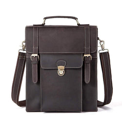 Rossie Viren Vintage Retro Brown Leather Men's  Briefcase Messenger Satchel Postmen Bag-0