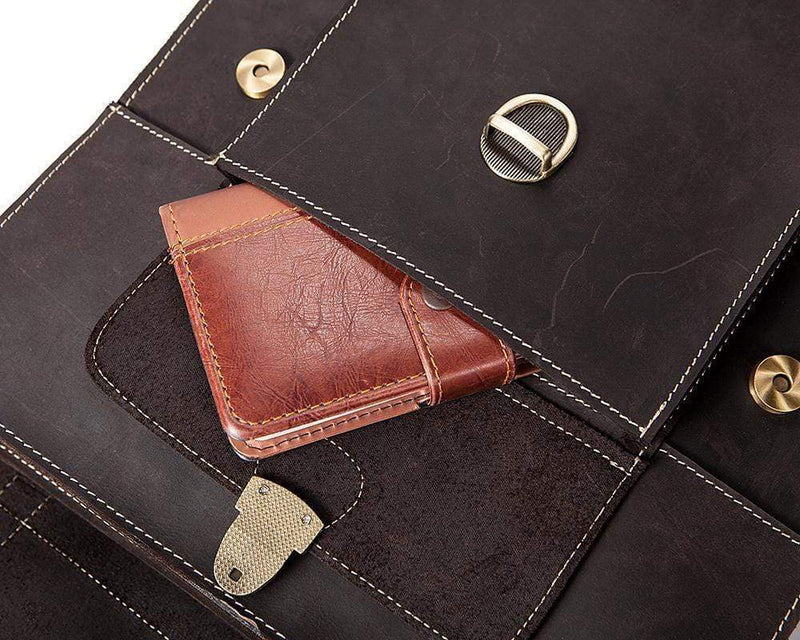 Rossie Viren Vintage Retro Brown Leather Men's  Briefcase Messenger Satchel Postmen Bag-6