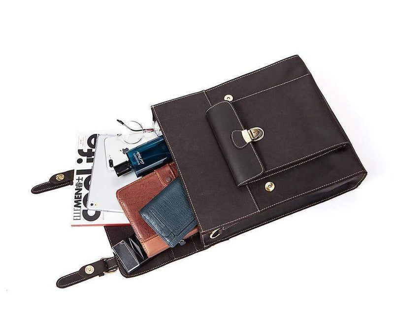 Rossie Viren Vintage Retro Brown Leather Men's  Briefcase Messenger Satchel Postmen Bag-11
