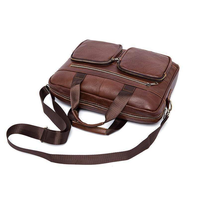 Rossie Viren Vintage Retro Tan  Leather Men's  Briefcase Messenger  Bag-8