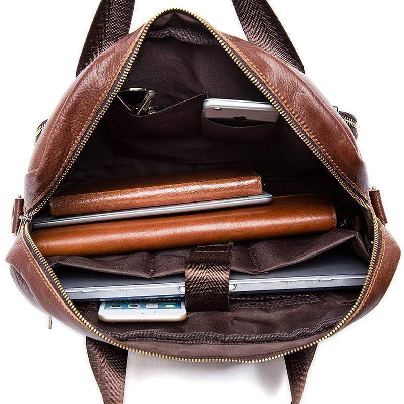Rossie Viren Vintage Retro Tan  Leather Men's  Briefcase Messenger  Bag-13