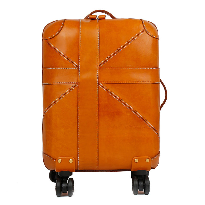 Unisex Genuine Vintage Vegetable Tanned Leather Carry On Business Trolley Bag Rotate Universal Wheel 20 Inch Travelling Luggage Bag-1