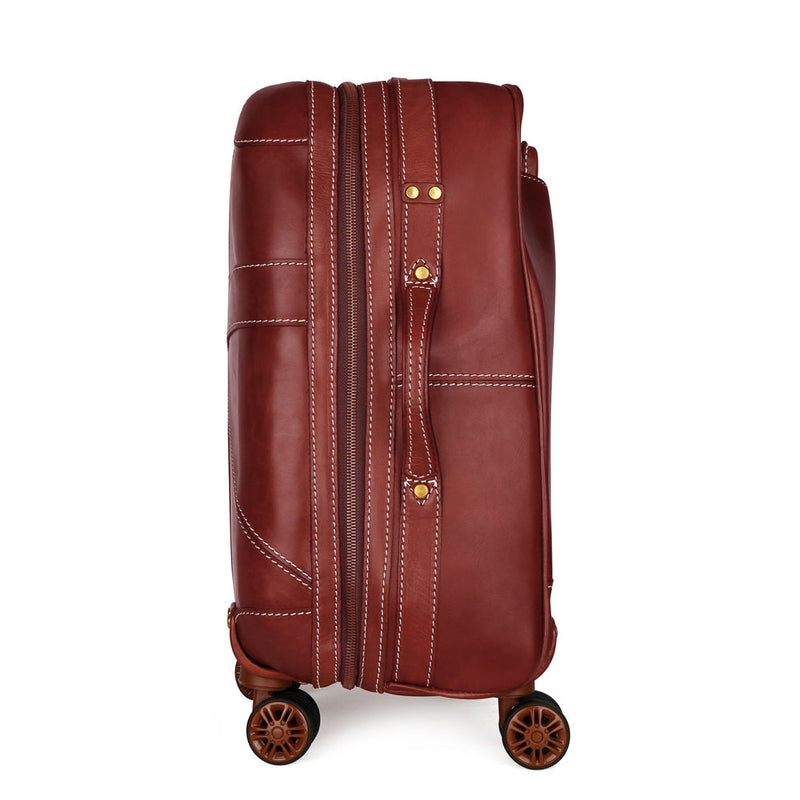 Unisex Genuine Vintage Vegetable Tanned Leather Carry On Business Trolley Bag Rotate Universal Wheel 20 Inch Travelling Luggage Bag-14