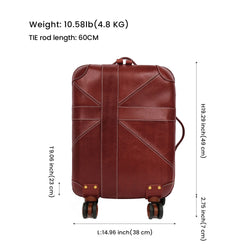 Unisex Genuine Vintage Vegetable Tanned Leather Carry On Business Trolley Bag Rotate Universal Wheel 20 Inch Travelling Luggage Bag-20