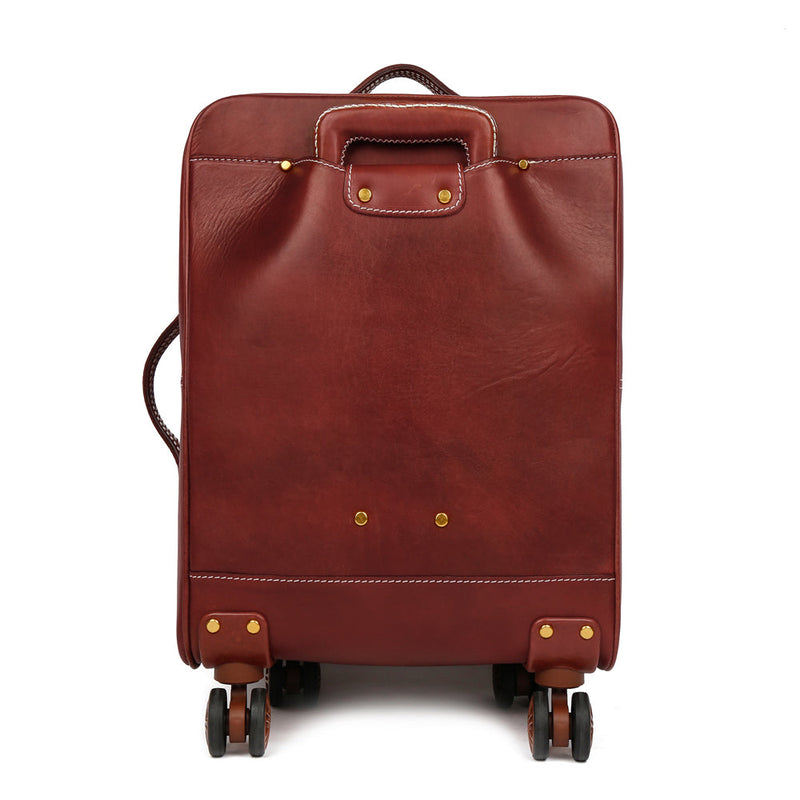 Unisex Genuine Vintage Vegetable Tanned Leather Carry On Business Trolley Bag Rotate Universal Wheel 20 Inch Travelling Luggage Bag-13