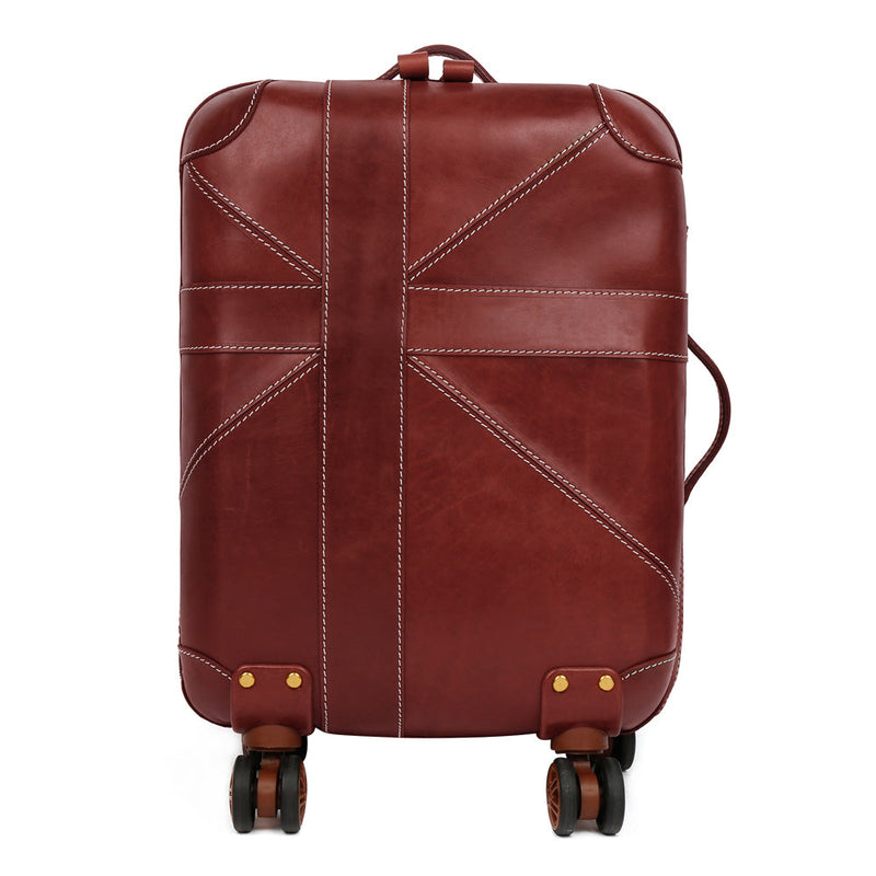 Unisex Genuine Vintage Vegetable Tanned Leather Carry On Business Trolley Bag Rotate Universal Wheel 20 Inch Travelling Luggage Bag-11
