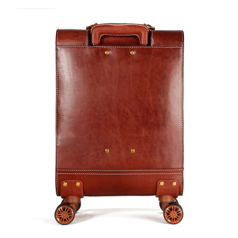 Unisex Genuine Vintage Vegetable Tanned Leather Check-In Carry On Business Rolling Bag Rotate Universal Wheel 20 Inch Travelling Trolley Luggage Business Trolley Bag-4