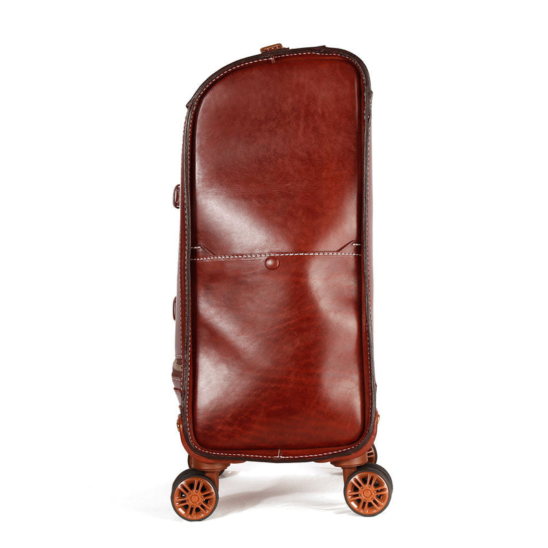 Unisex Genuine Vintage Vegetable Tanned Leather Check-In Carry On Business Rolling Bag Rotate Universal Wheel 20 Inch Travelling Trolley Luggage Business Trolley Bag-3