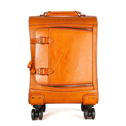 Unisex Genuine Vintage Vegetable Tanned Leather Check-In Carry On Business Rolling Bag Rotate Universal Wheel 20 Inch Travelling Trolley Luggage Business Trolley Bag-13