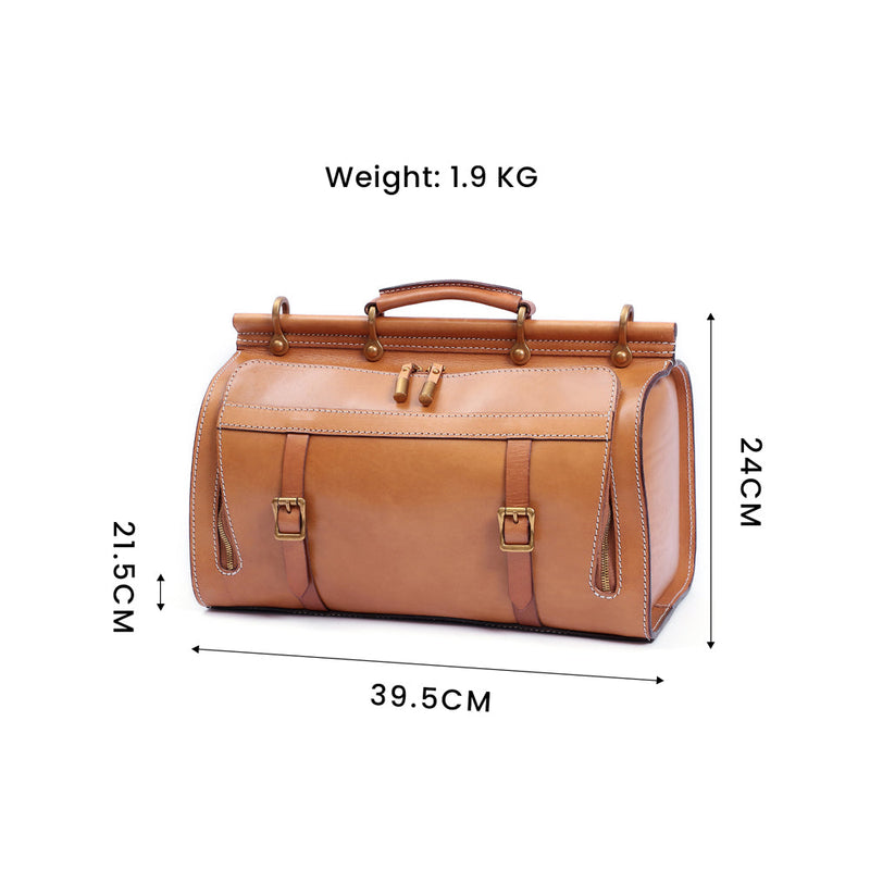 Unisex Vintage Genuine Vegetable- Tanned Leather Medium Weekender Duffle Gym Travel Bag For Men & Women With a Luggage  Sleeve-10