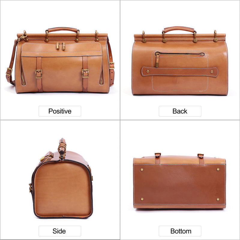 Unisex Vintage Genuine Vegetable- Tanned Leather Medium Weekender Duffle Gym Travel Bag For Men & Women With a Luggage  Sleeve-9