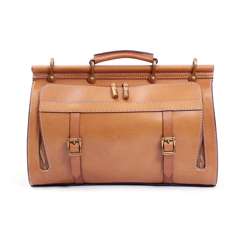 Unisex Vintage Genuine Vegetable- Tanned Leather Medium Weekender Duffle Gym Travel Bag For Men & Women With a Luggage  Sleeve-2