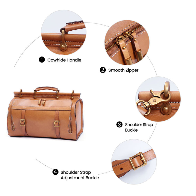 Unisex Vintage Genuine Vegetable- Tanned Leather Medium Weekender Duffle Gym Travel Bag For Men & Women With a Luggage  Sleeve-11