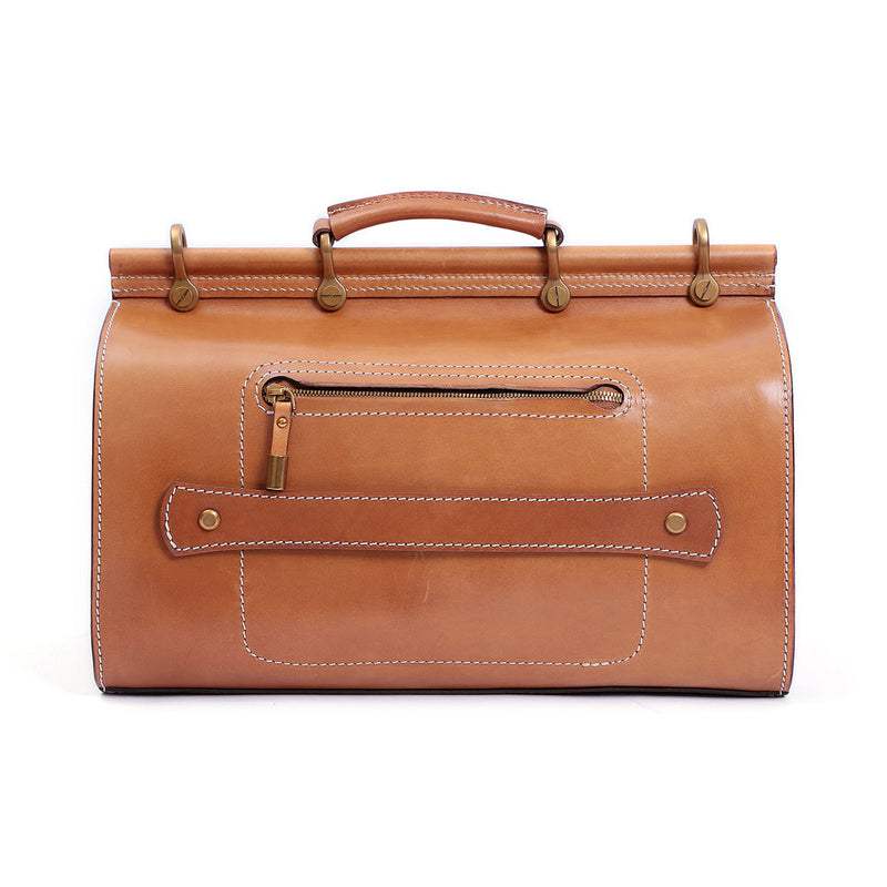 Unisex Vintage Genuine Vegetable- Tanned Leather Medium Weekender Duffle Gym Travel Bag For Men & Women With a Luggage  Sleeve-4