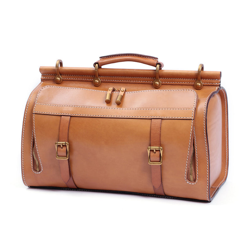 Unisex Vintage Genuine Vegetable- Tanned Leather Medium Weekender Duffle Gym Travel Bag For Men & Women With a Luggage  Sleeve-5