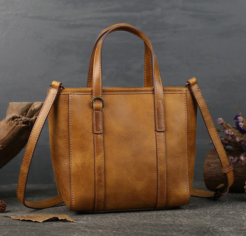 Vintage Antic Leather Shopping Tote Bag-6
