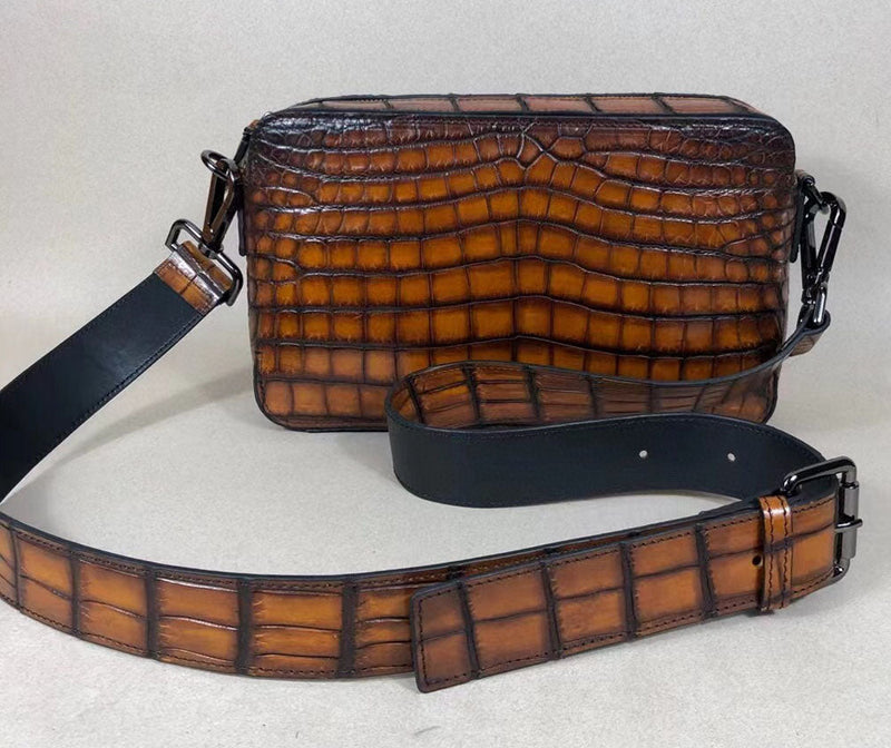 Vintage Genuine Skin Leather Shoulder Chest Cross Body Clutch Bag-0