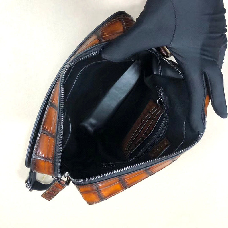 Vintage Genuine Skin Leather Shoulder Chest Cross Body Clutch Bag-8