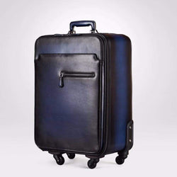 Vintage  Smooth  Cowhide Leather Voyager 4  Wheeled Leather Trolley Travel Bag-9