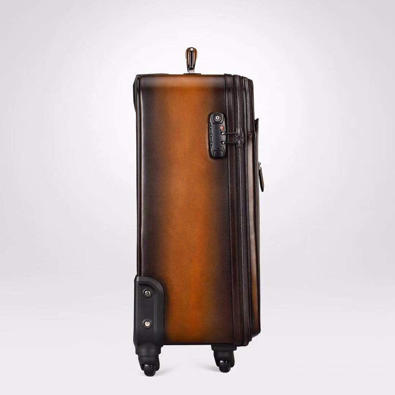 Vintage  Smooth  Cowhide Leather Voyager 4  Wheeled Leather Trolley Travel Bag-4