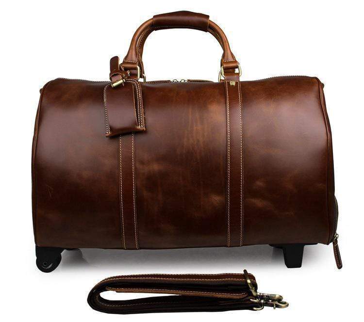 Vintage Tan Leather Carry-On Luggage Bags-2