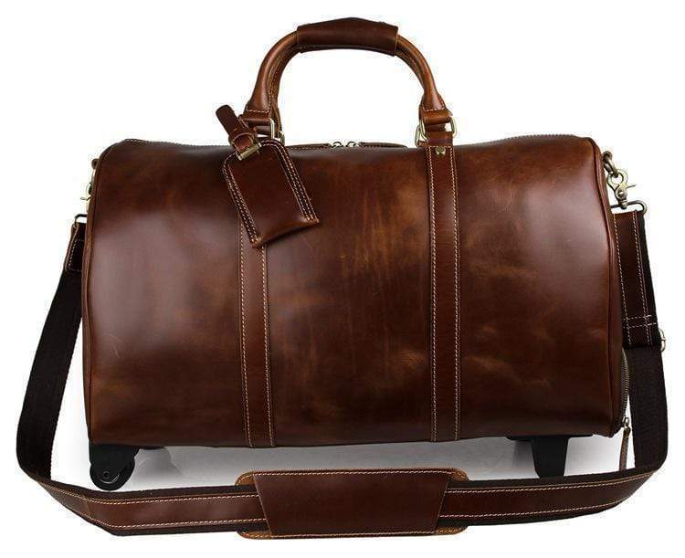 Vintage Tan Leather Carry-On Luggage Bags-3