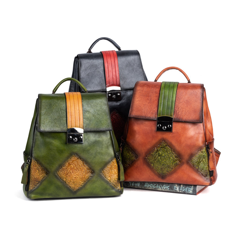 Women’s Vintage Leather Backpack Handle Shoulder Bag-3