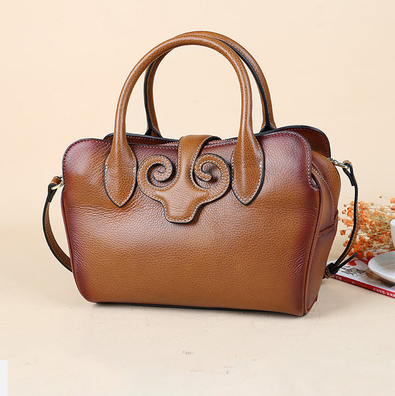Womens Vintage Leather Top Handle Bag Medium-2