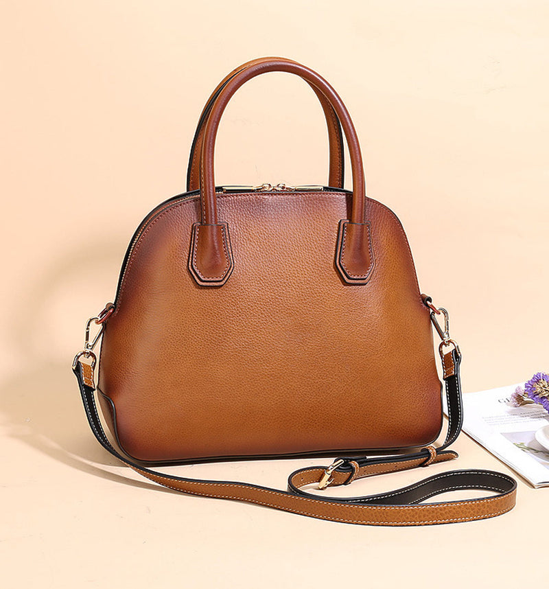 Womens Vintage Leather Top Handle Satchel Bag-4