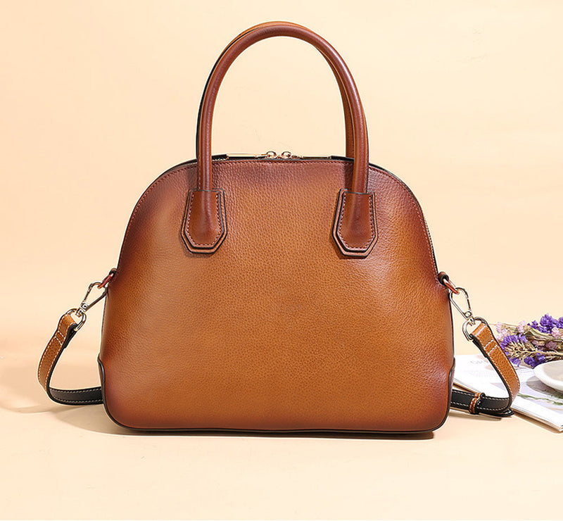 Womens Vintage Leather Top Handle Satchel Bag-5