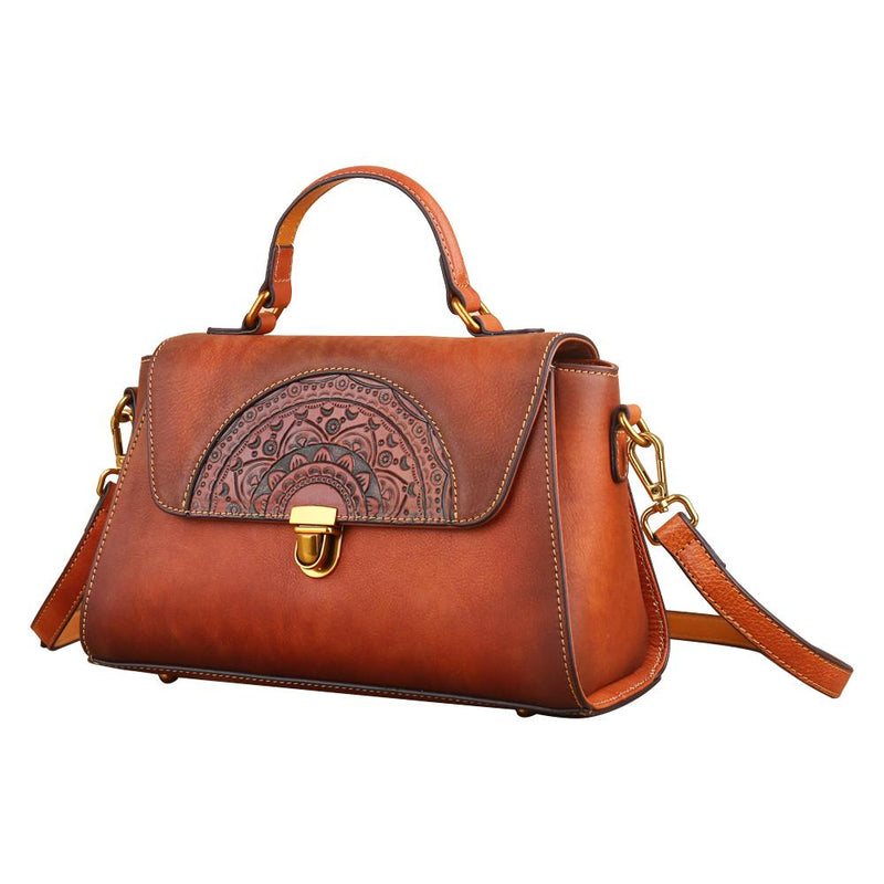 Womens  Vintage Leather Tote Handbag Small Top-Handle Bags-2