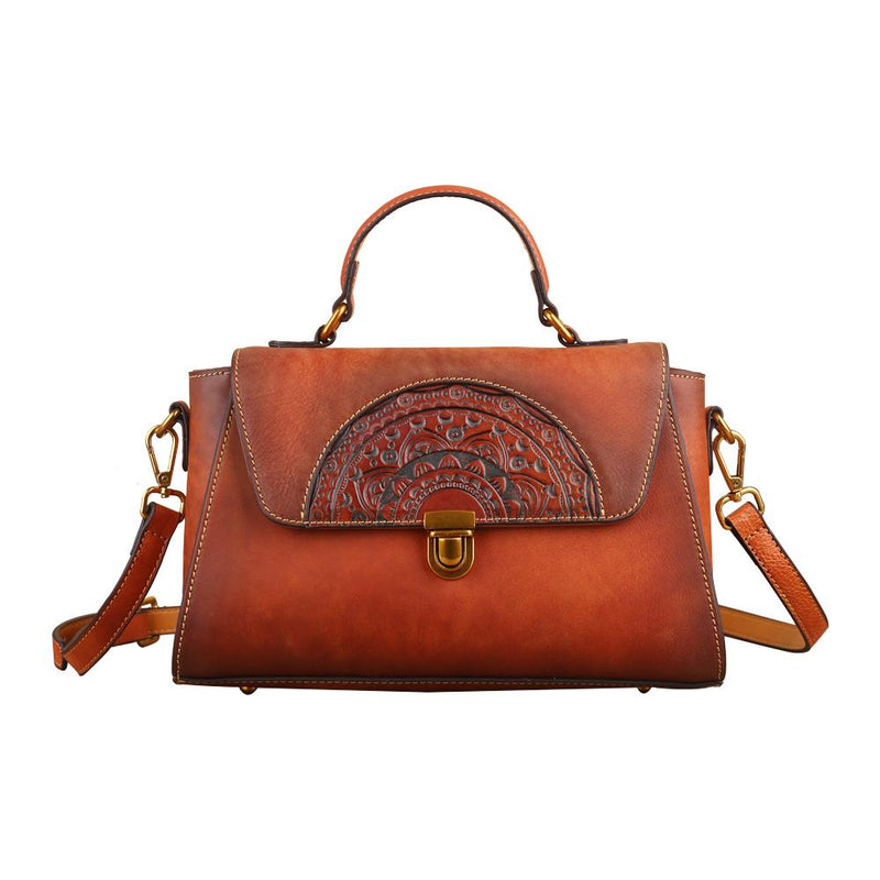 Womens  Vintage Leather Tote Handbag Small Top-Handle Bags-0